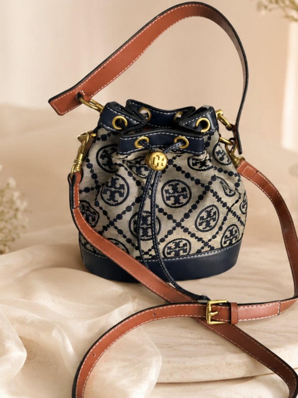 Tory Burch Mini Bucket Bag Monogram Tory Navy